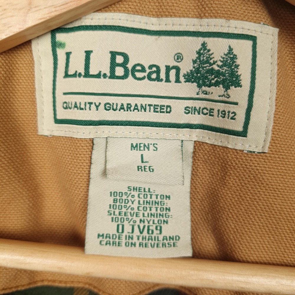LL Bean Barn Coat Mens Large Brown Canvas Plaid Lined Corduroy Collar Workwear - Picture 16 of 16